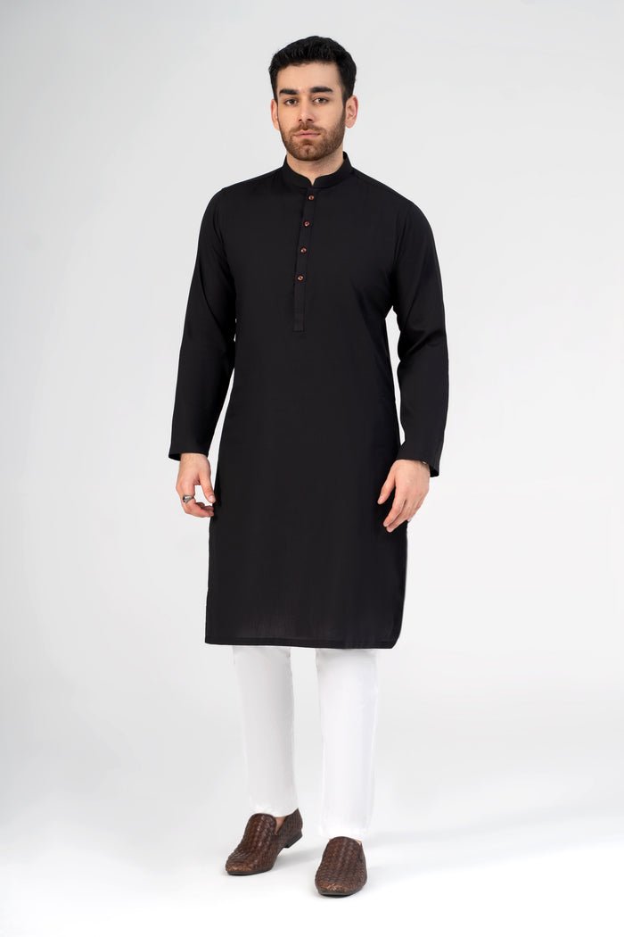 PREMIUM SELF DOBBY KURTA BLACK