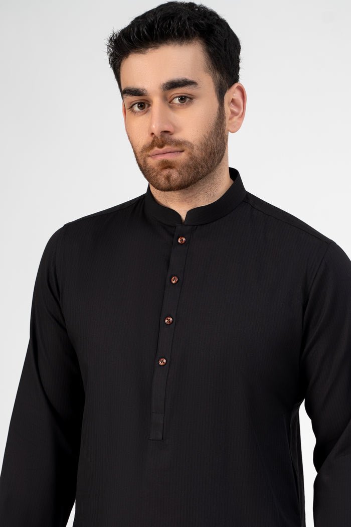 PREMIUM SELF DOBBY KURTA BLACK